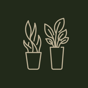 Outlines of two potted houseplants on a dark green background